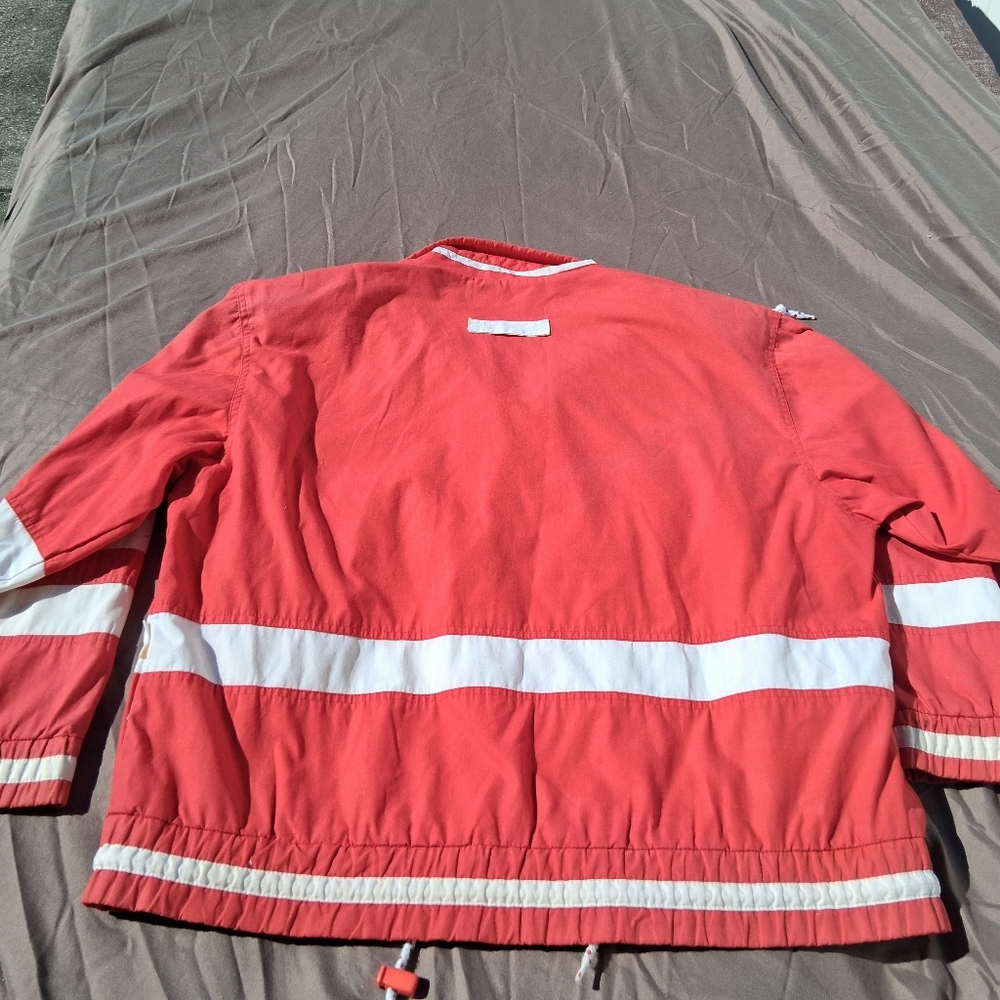 80’s Vintage IZZI SPIRIT Logo Red And White Stripe Full Zip Jacket Womens Sz L
